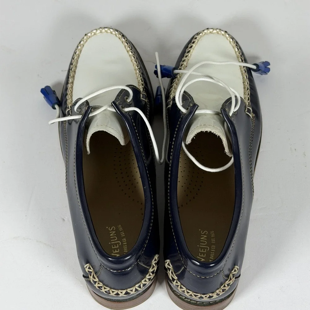 G.H. Bass & Co. Weejuns Men's Navy White Patent Leather Boat Shoes Size 10 M F-1